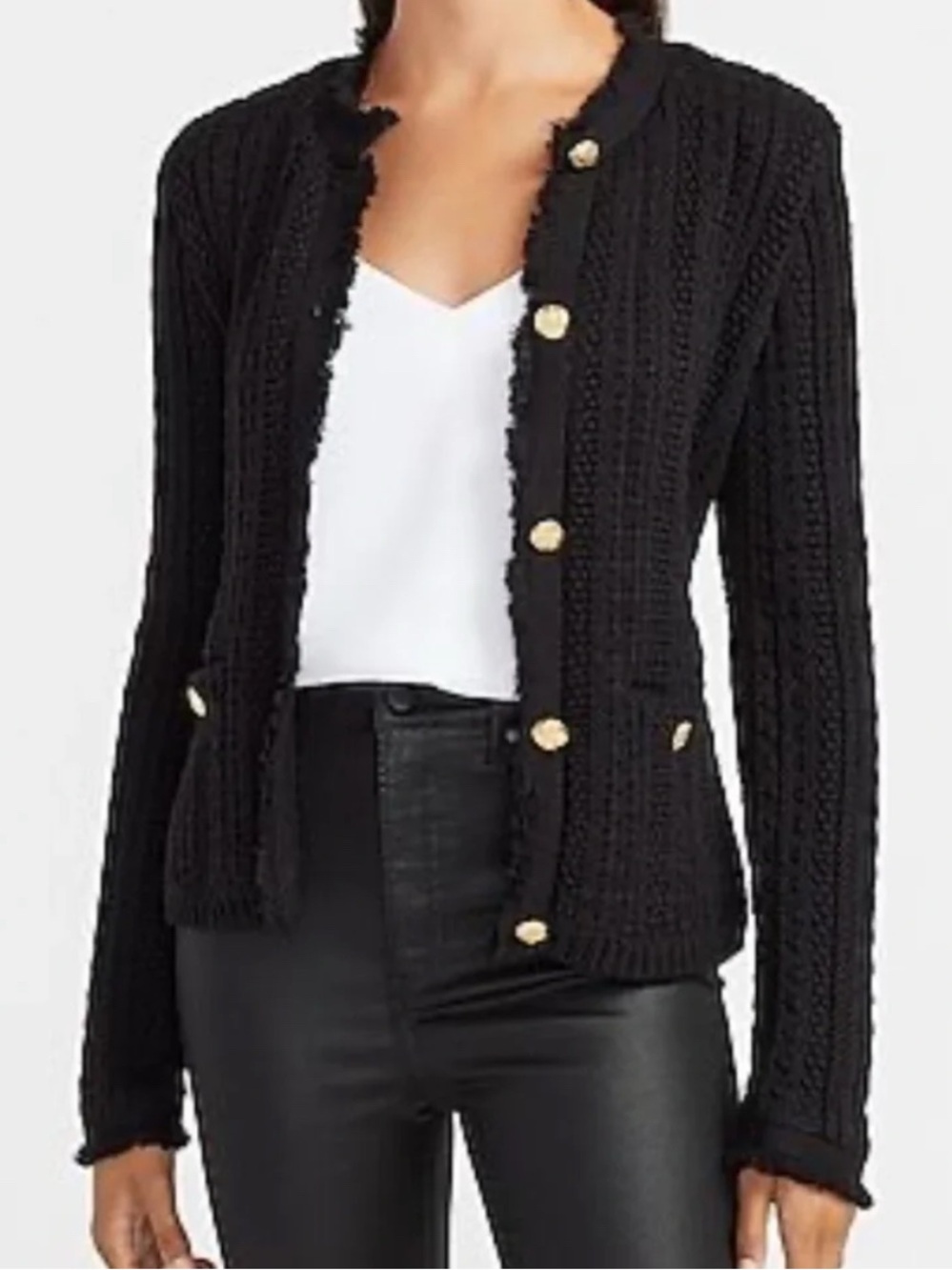 Express Black Cardigan With Gold Buttons Size S Heavyweight Textured